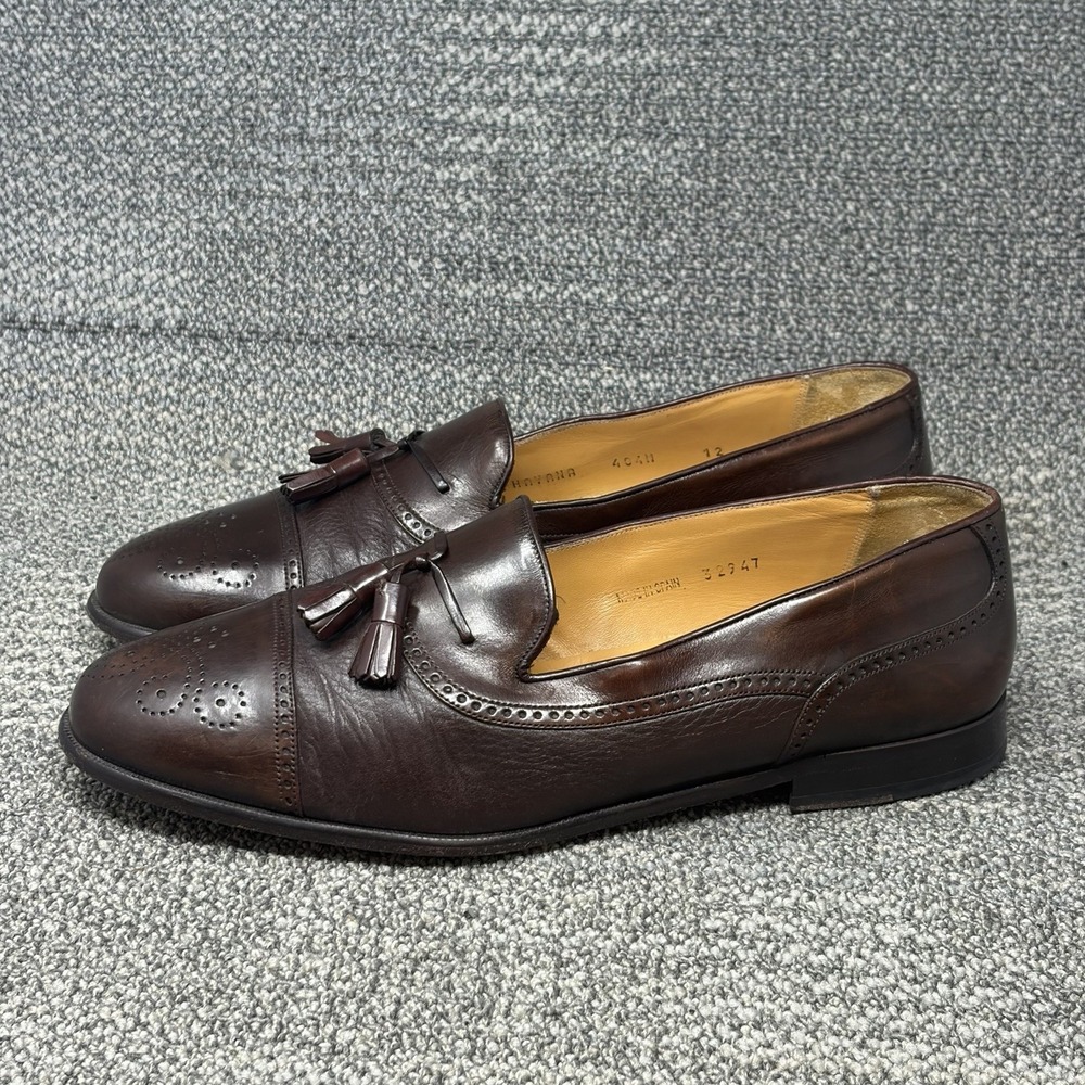 Mezlan Havana Brown Leather Tassel Loafers Medallion Cap Toe Mens Size 12 Spain
